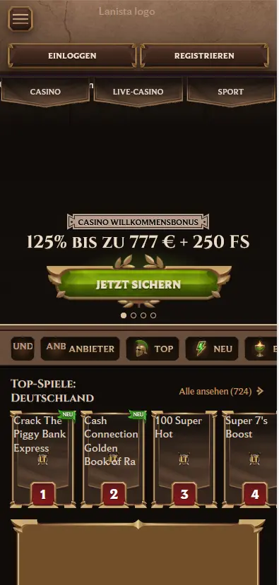 Mobile Ansicht der Lanista-Casino-App